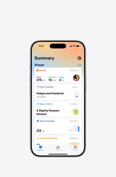 Un iPhone affichant l’app Santé.