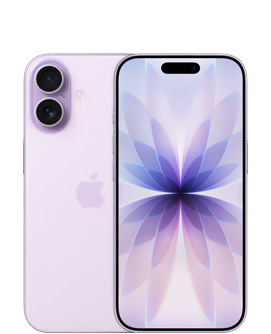 iPhone 17, achterkant, kleur lavendel, Dual Fusion-camerasysteem linksboven, Apple logo in het midden, voorkant, kleur lavendel, Dynamic Island in het midden bovenin