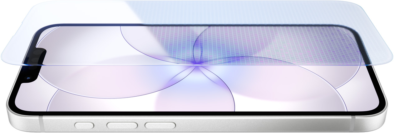 Vooraanzicht iPhone 17e, voorkant met Ceramic Shield 2, zijkant, kleur wit, knoppen: Actieknop, volumeknoppen