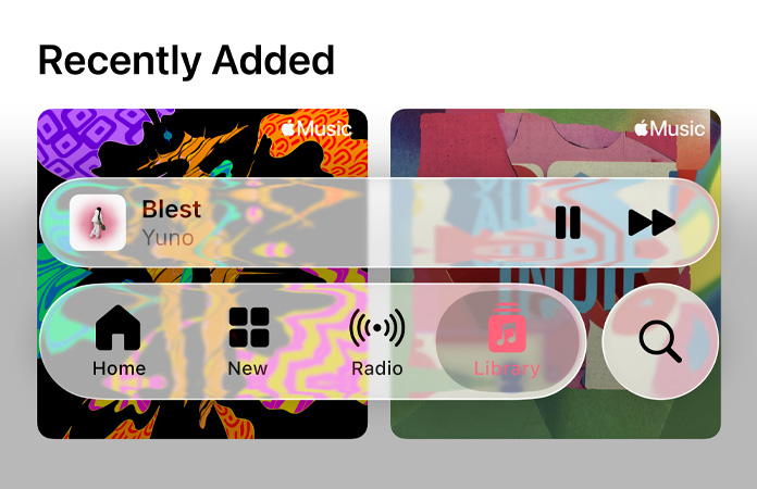 Les commandes transparentes dans Apple Music réfractent l’arrière-plan
