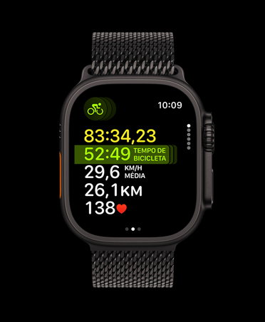 Apple Watch Ultra 3, caixa preta de titânio, treino Multiesporte, pulseira estilo milanês preta