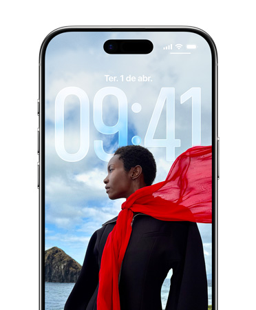 Tela Bloqueada do iPhone mostrando a hora adaptada à foto na Tela Bloqueada