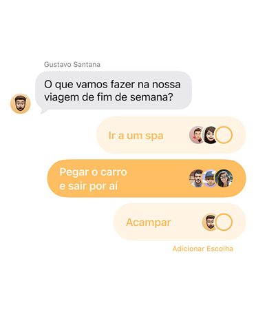 Recurso Enquetes no app Mensagens com as pessoas na conversa em grupo votando no destino de uma viagem de fim de semana
