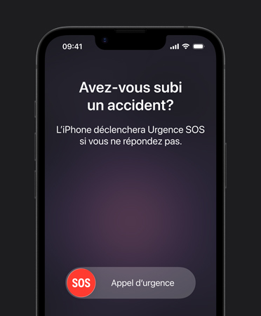 iPhone dix-sept-e, face avant, fonctionnalité Détection d’accident en cours d’utilisation