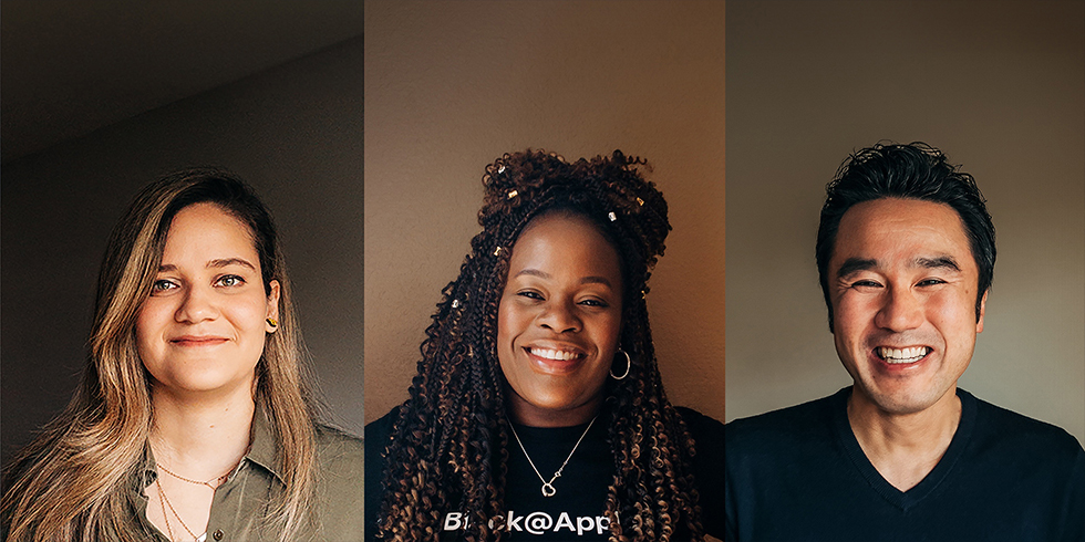  Trois portraits de membres de l’équipe Apple.