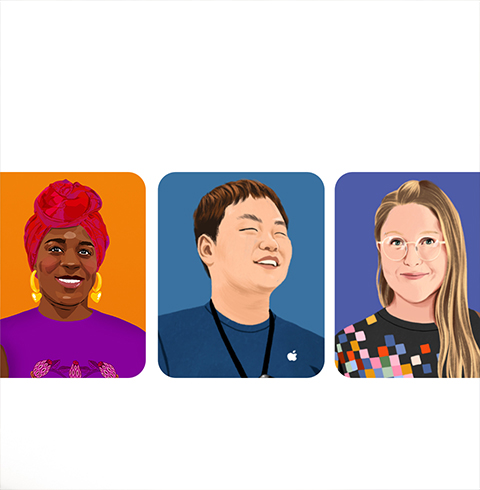Trois portraits de membres de l’équipe Apple.