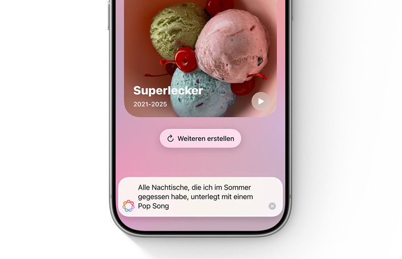 Das Titelbild eines neuen individuellen Rückblicks, basierend auf der im Textfeld eingegebenen Beschreibung in der Fotos App