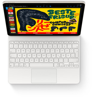 Draufsicht auf das iPad Air mit Magic Keyboard für iPad Air in Weiß.