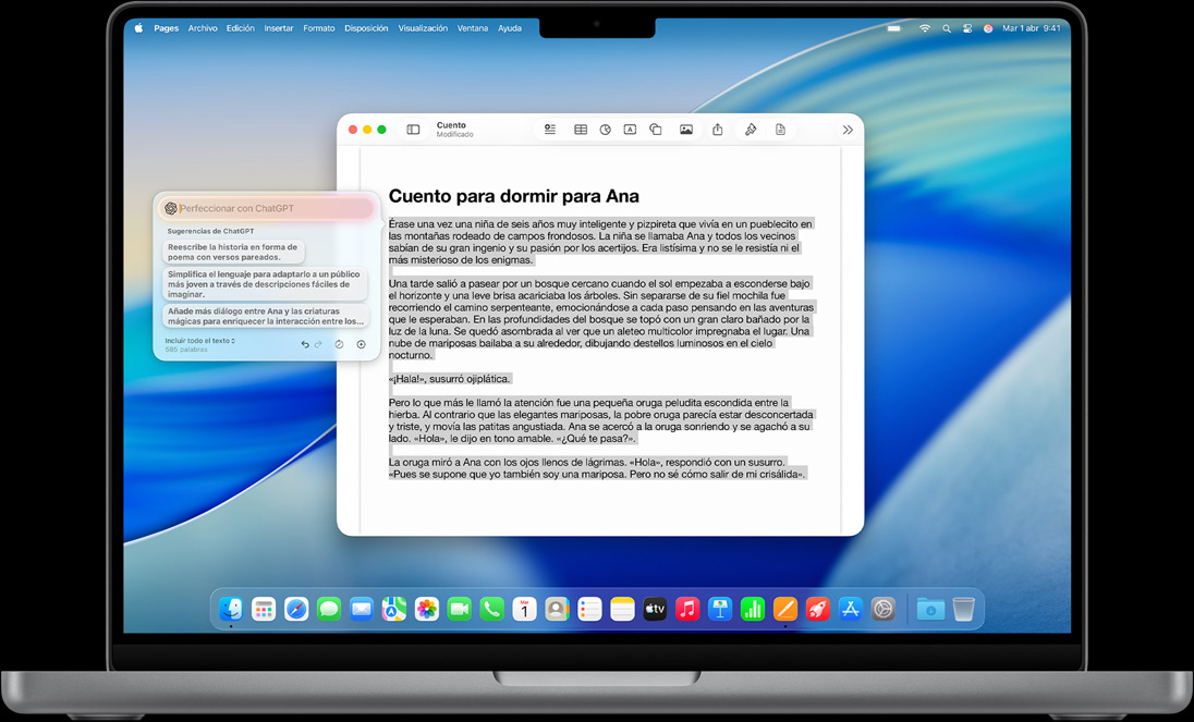 La prestación Redactar de Herramientas de Escritura en un MacBook