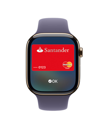 Apple Watch Series 11, caja de titanio, color oro, Apple Pay, lateral derecho, Digital Crown, correa Loop deportiva color niebla lila