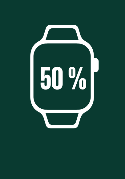 Illustration d’une Apple Watch, la couleur verte atteint la moitié pour indiquer 50 pour cent