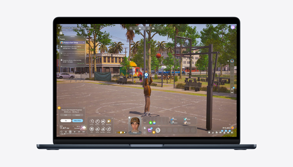 MacBook Air met op het scherm een game om de prestaties van de M5‑chip te laten zien