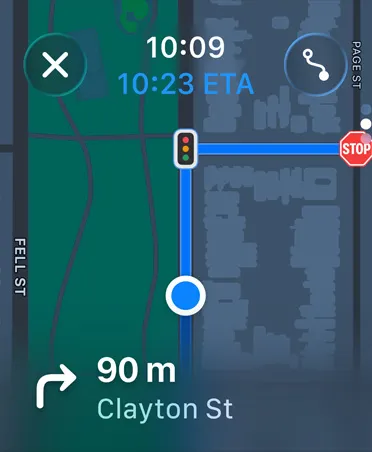 Maps app, navigation instructions appear at bottom of screen