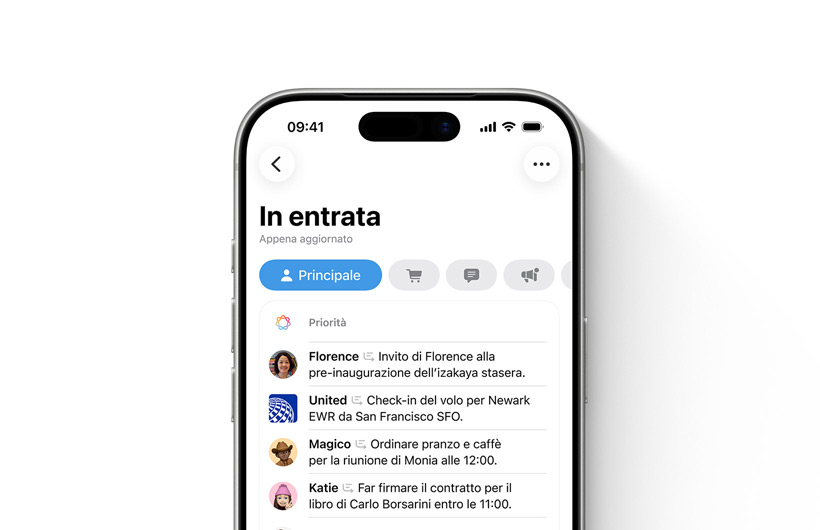 iPhone che mostra la posta in entrata nell’app Mail con i messaggi importanti in alto