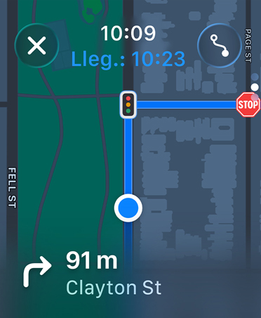 App Mapas, las instrucciones de navegación aparecen en la parte inferior de la pantalla