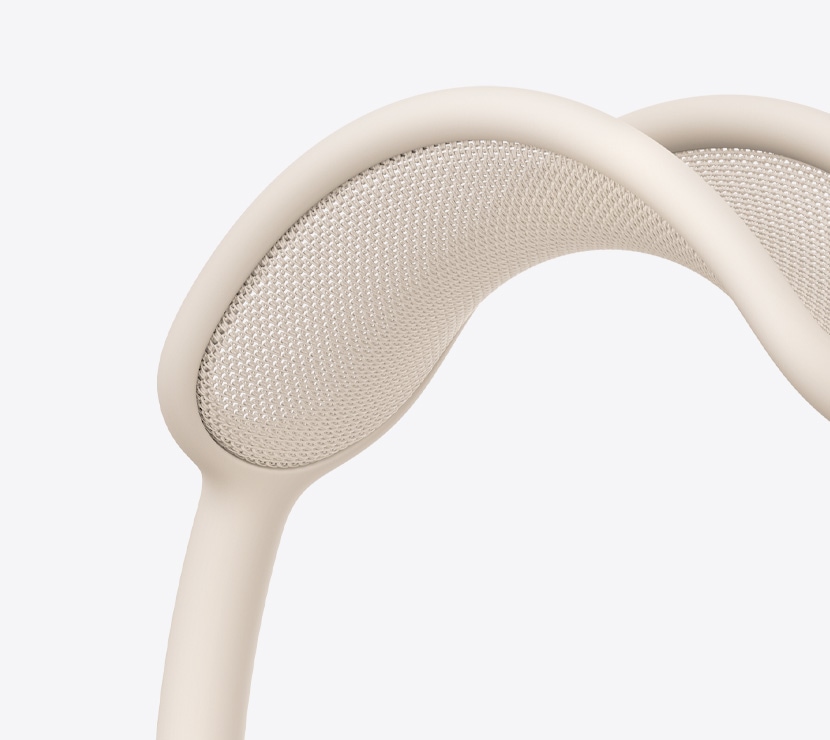 AirPods Max 2 koptelefoon, kleur sterrenlicht, detail van netstof hoofdband