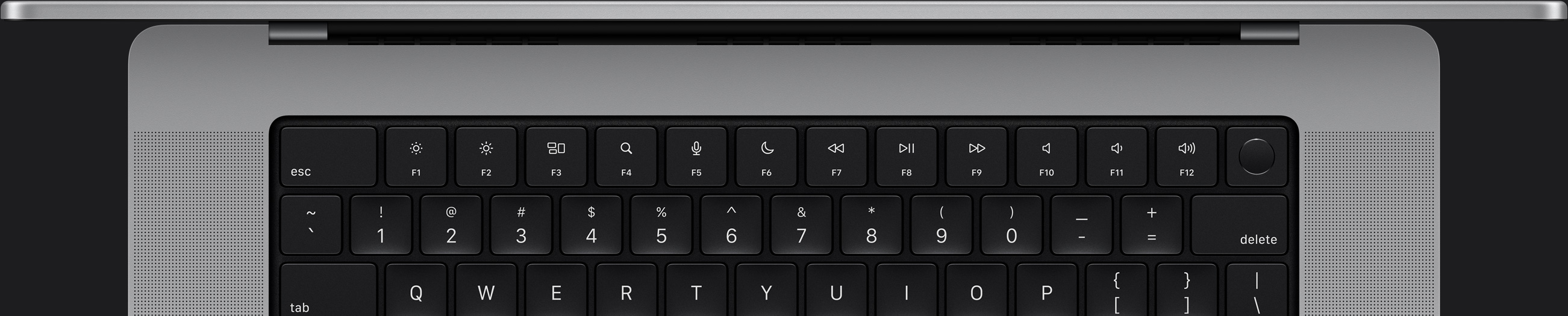 A top-down view of a Mac keyboard.