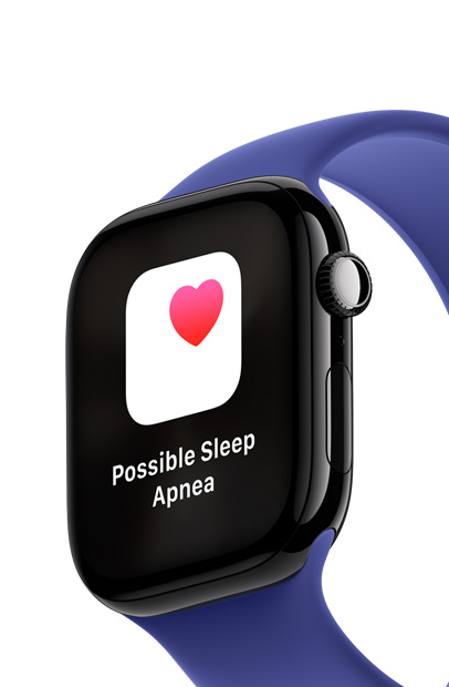 Een Apple Watch-scherm met een melding over slaapapneu van de app Slaapapneu.