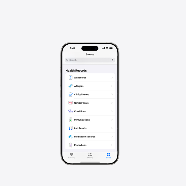 iPhone displaying the Health Records app.