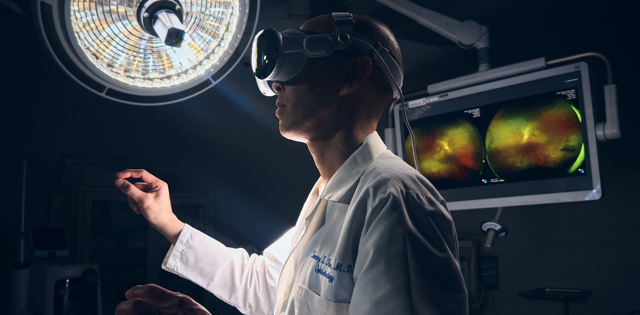 A surgeon wearing Apple Vision Pro in the operating room.
