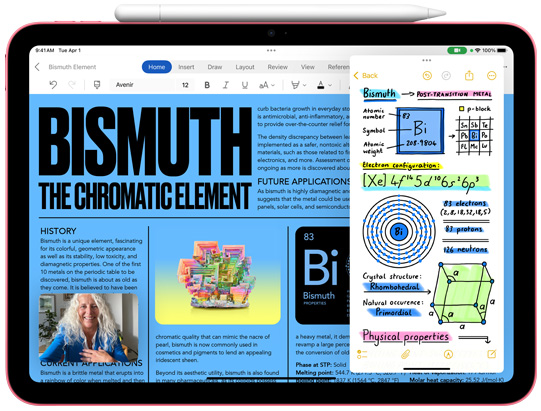 Vue de face d’un iPad avec un Apple Pencil qui se recharge dessus