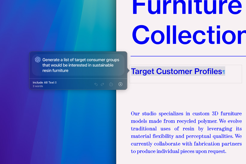 Les outils d’écriture d’Apple Intelligence utilisés pour résumer un travail universitaire