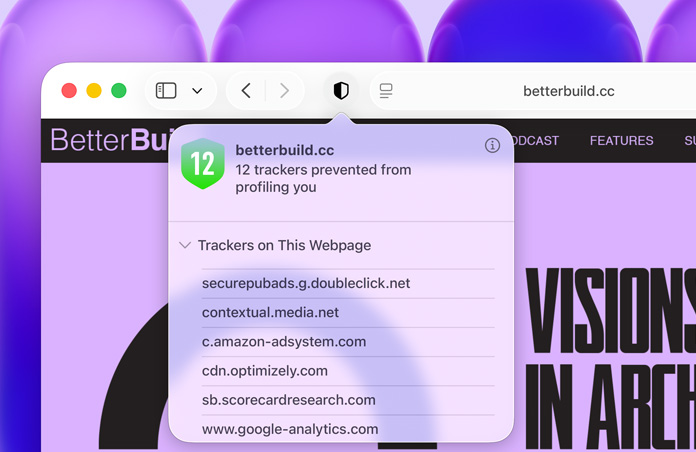 De privacyrapport-feature in actie, met in beeld een lijst met trackers waarvan Safari heeft voorkomen dat die een profiel van de gebruiker opbouwen