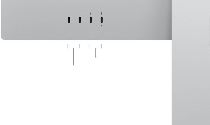 لقطة خلفية لشاشة Studio Display XDR، تظهر 2 من منافذ USB‑C و2 من منافذ ثندربولت 5